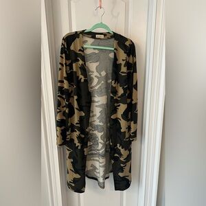 Camo Open Front Cardigan
